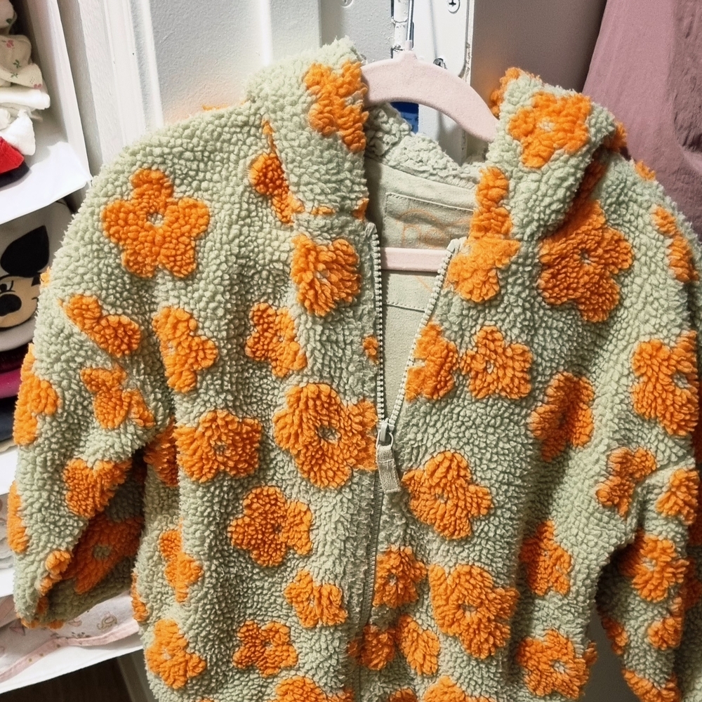 Next Kids Floral Puffer Jacket - Orange and Green